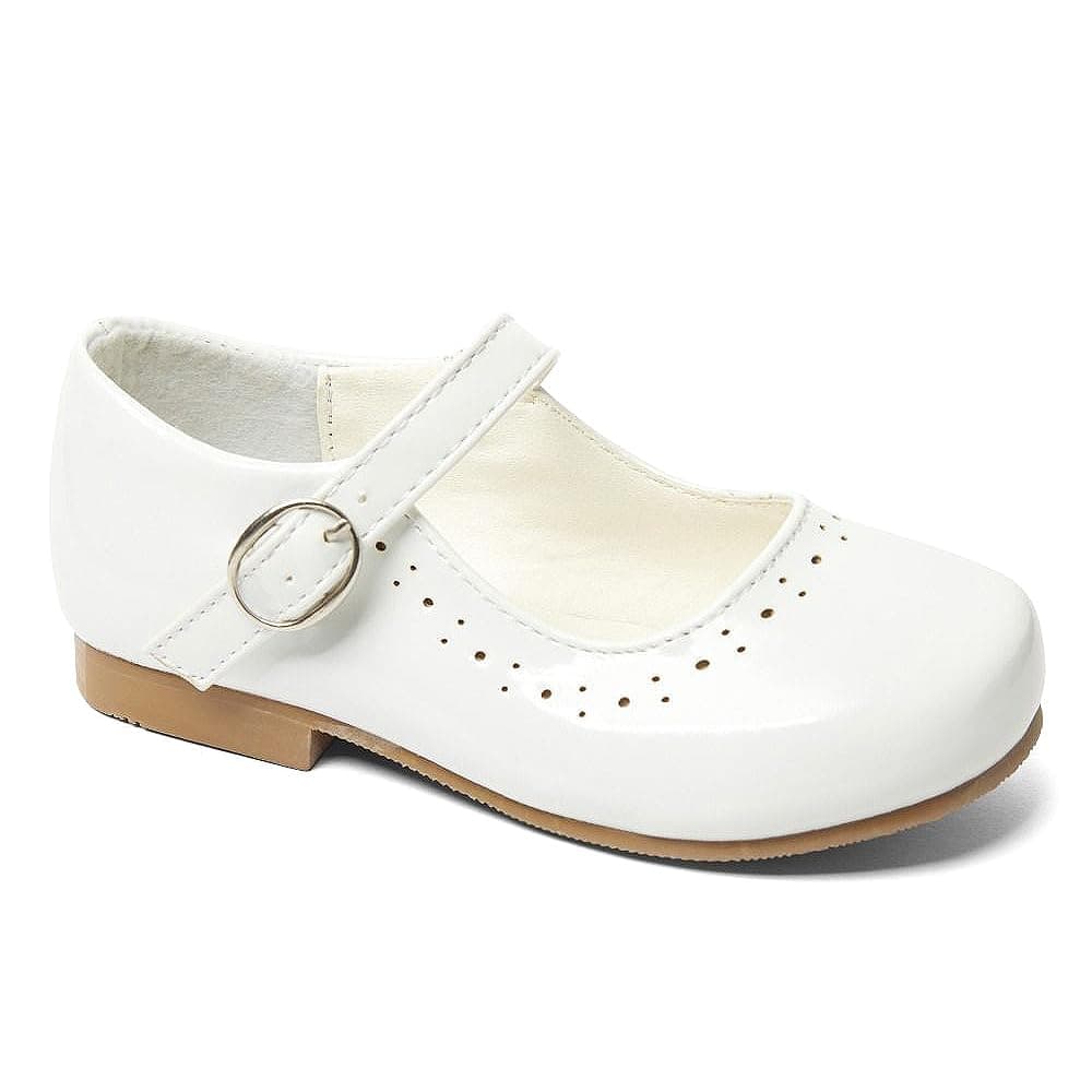 Girls Spanish Style Shoes Mary Jane Patent White Pink Ivory Navy Red Camel Black UK4-2