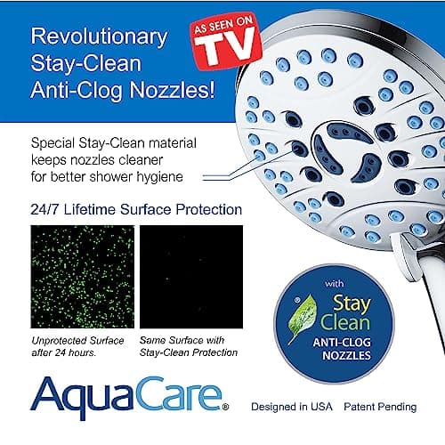 AquaCare AS-SEEN-ON-TV High Pressure Handheld/Rain 50-Mode 3-Way Shower Head Combo with Adjustable Arm - Antimicrobial Nozzles, Tub & Pet Power Wash, 6 ft. Stainless Steel Hose, All Chrome Finish