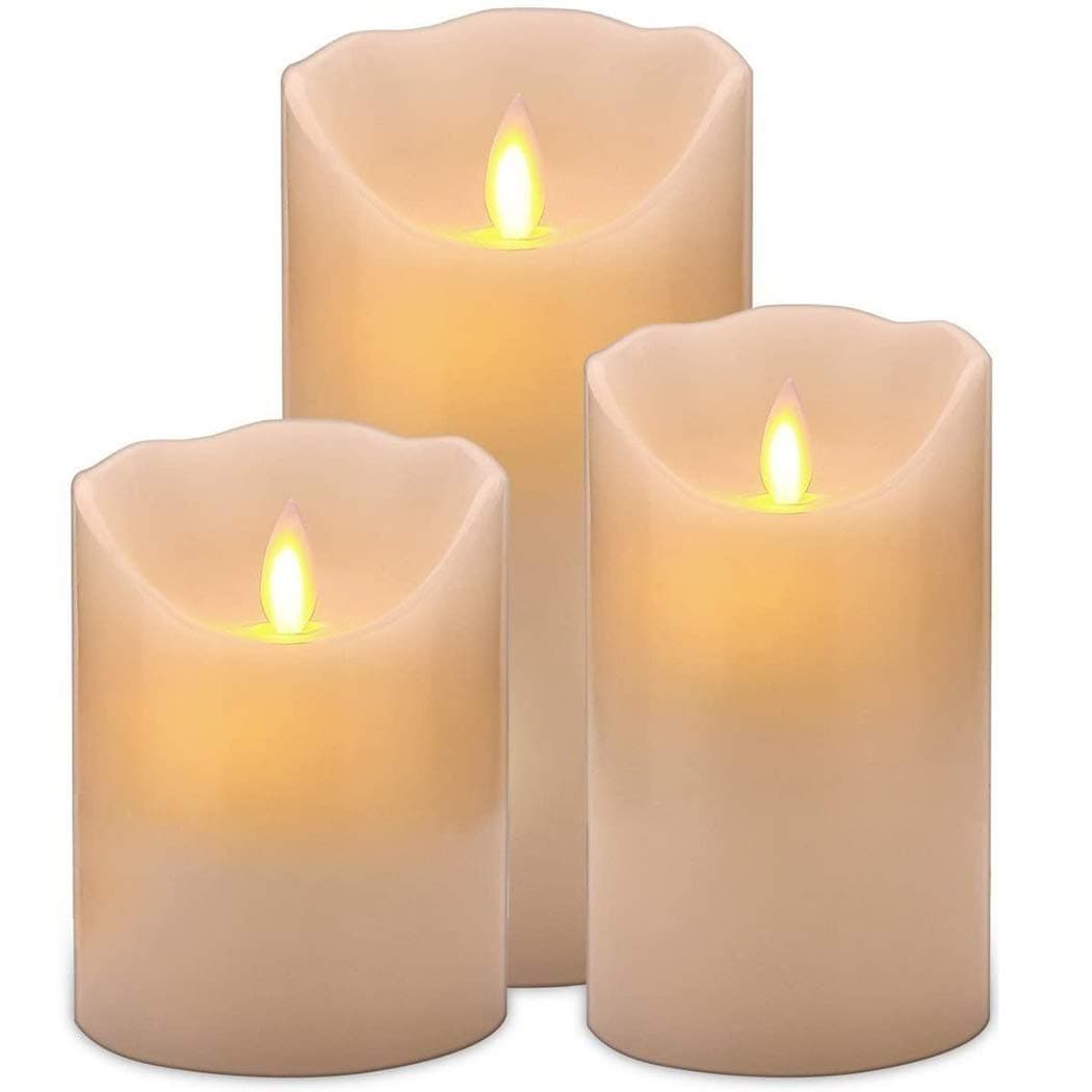 Qniceone LED Flameless Candles 3-Pack, Electric Candles Battery Operated, Led Candle Set, Rechargeable Fake Candles Pillar Realistic and Bright Wax Battery Candle Sets for Home & Holiday Decor -Ivory