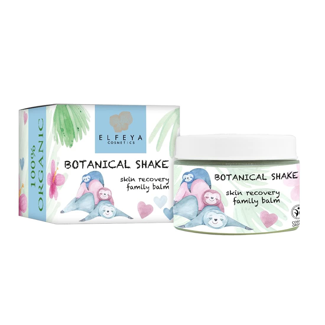 Elfeya BOTANICAL SHAKE Made of Shea and Cocoa Butter, Coconut oil, Almond oil, beeswax 100% Organic universal balm for all skin types – hands, face and body. Suitable for sensitive skin 150ml