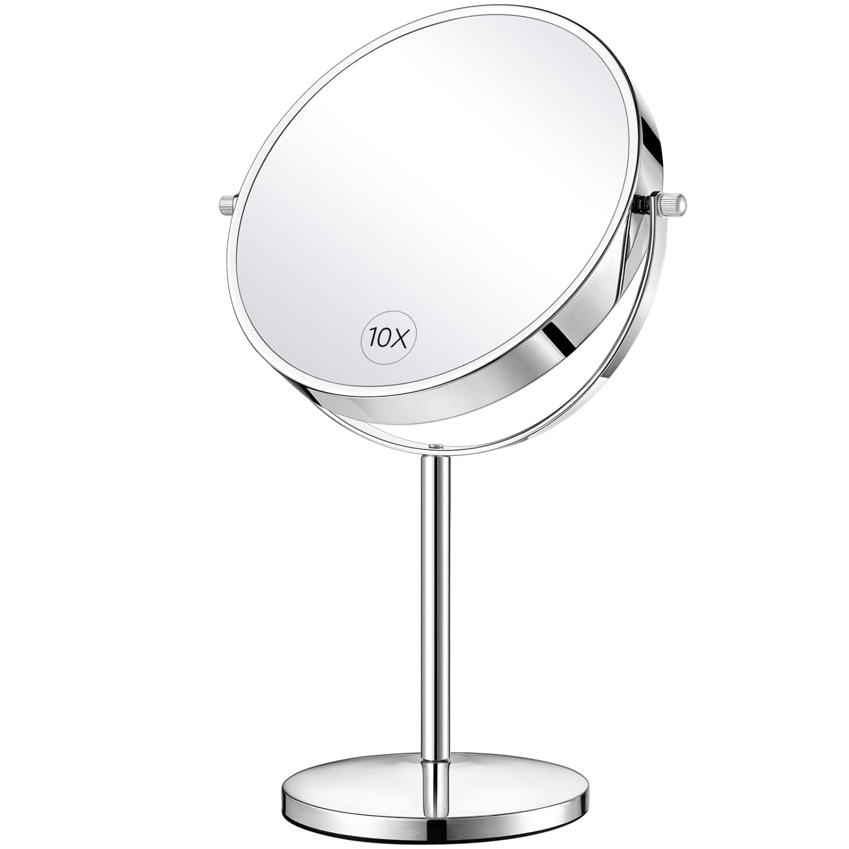 Orange Tech 8-Inch Large Double-Sided Magnifying Makeup Mirror, 360 Degree Swivel 1X/10X Vanity Mirror, Tabletop Mirror with Stand and Removable Base, 15 inch Height