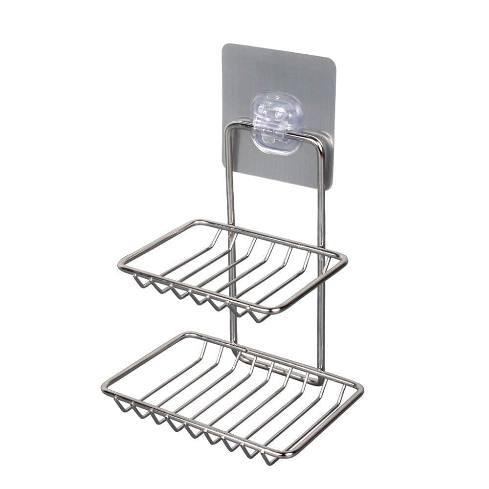 Sponsored Ad - Mounted Double Layer soap Dish Holder Stainless Steel Wall Hanging Soap Storage Rack for Kitchen Bathroom-with Self Adhesive Magic Sticker Made in India