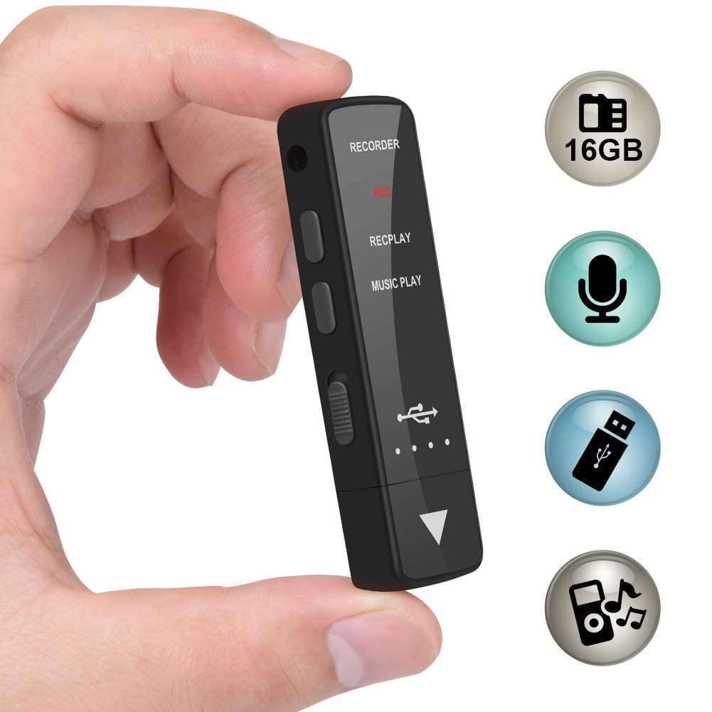 Mini Voice Recorder U Disk 16GB USB Flash Drive with MP3 Player 192 Hours Recording Capacity Rechargeable USB Voice Recorder for Lecture, Interview, Meeting