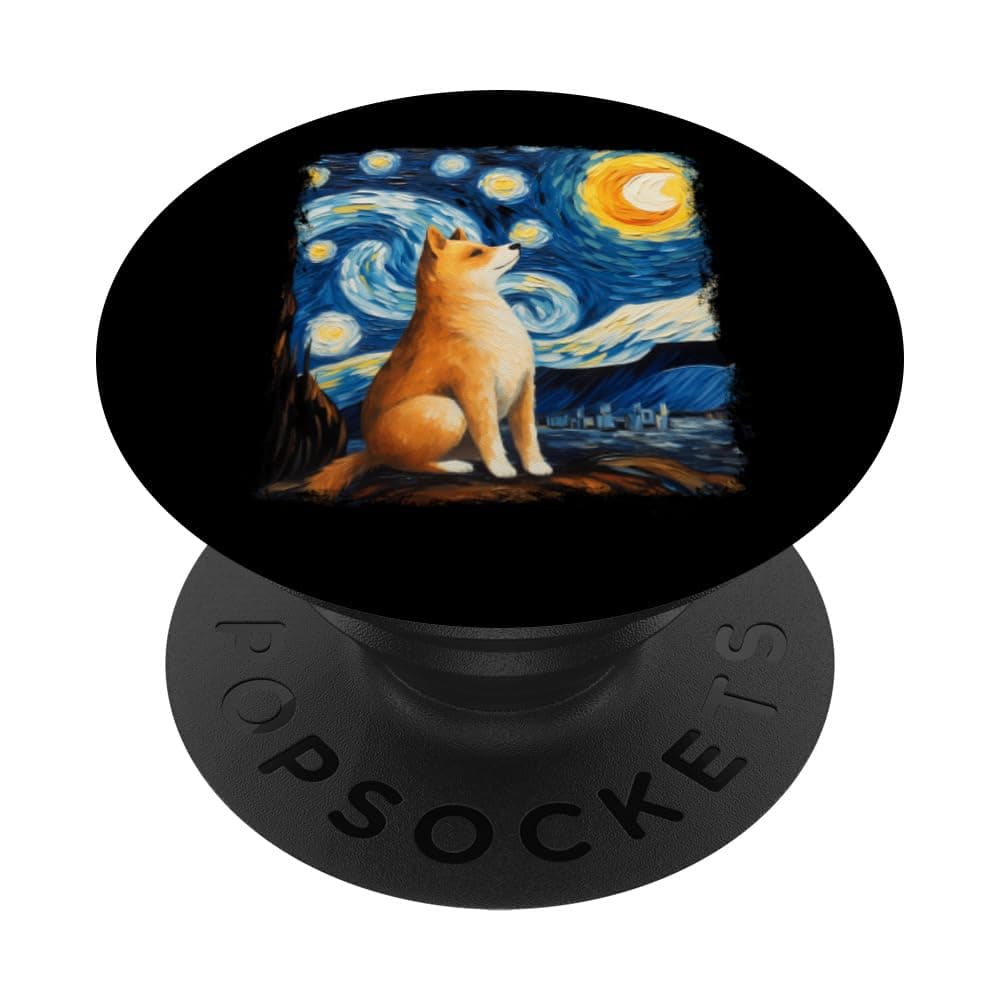 Akita Dog Starry Night Painting PopSockets Standard PopGrip