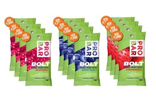 Bolt Organic Energy Chews Bundle Strawberry,berry Blast and Raspberry - Four of Each Flavor, Box of 12