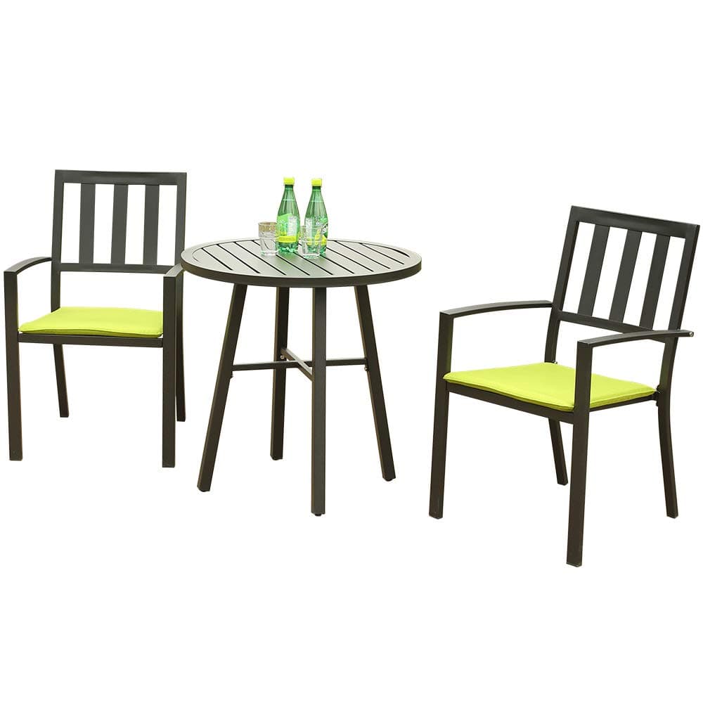 eclife Steel Patio Bistro Set Premium Outdoor Rust-Resistant 3 Piece Patio Set W/Table, Chairs, Cushion (Mint Green)