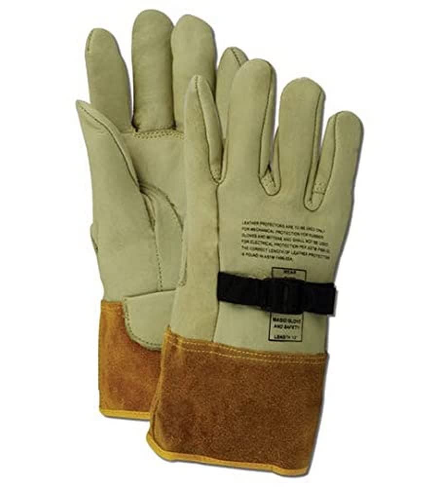 MAGID Leather Lineman Electrical Protector Work Gloves, 1 Pair, Size 9, 60611PS9, For Use With Rubber Insulated Gloves, Tan