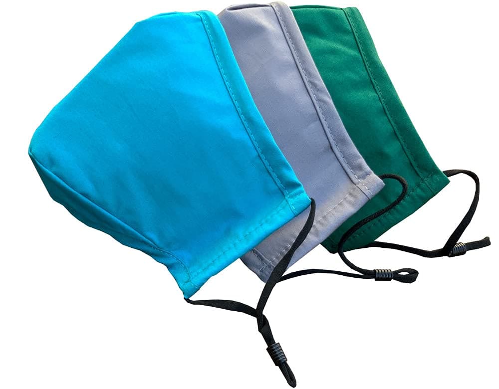 Face mask for women, men, teens, 3 layer cotton cloth face mask with nose wire, filter pocket, adjustable ear loops, 3 assorted colors, 3-Pack