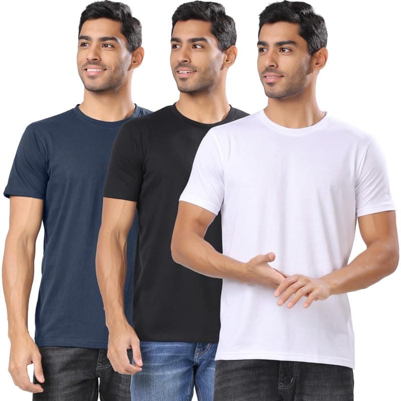 London Hills Men's Solid Cotton T Shirt | Round Neck | Half Sleeve | Plain-Regular Fit | Men's Super Combed Cotton Rich Solid Round Neck Regular Fit Half Sleeve T-Shirt Pack of 3