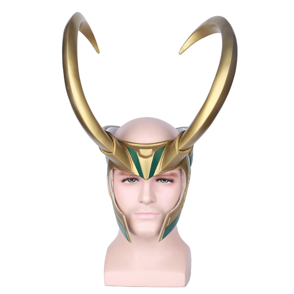 Halloween Loki Cosplay PVC Mask Half Face Golden Giant Horns Helmet