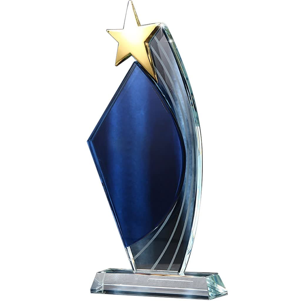 JOYZD Trophies High-end Crystal Trophy, Pentagram Creative Honor Award, Winners Cup Competition, Free Custom Text (Color : Blue, Size : 12 * 26cm)