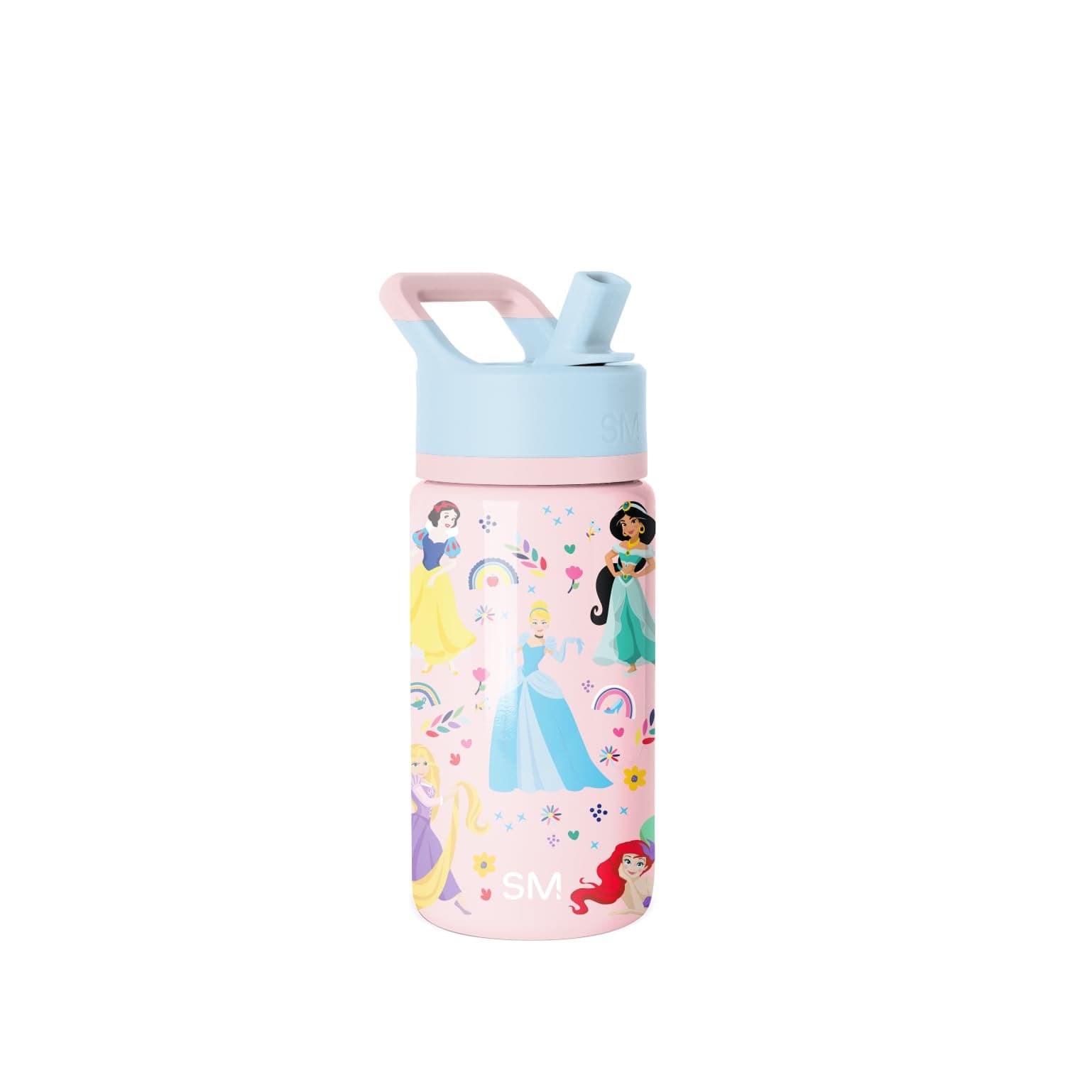 Simple Modern Kids Summit Water Bottle with Straw Lid | Disney Princess 14oz Stainless Steel Cup Insulated Tumbler for Girls, School | Princess Rainbows