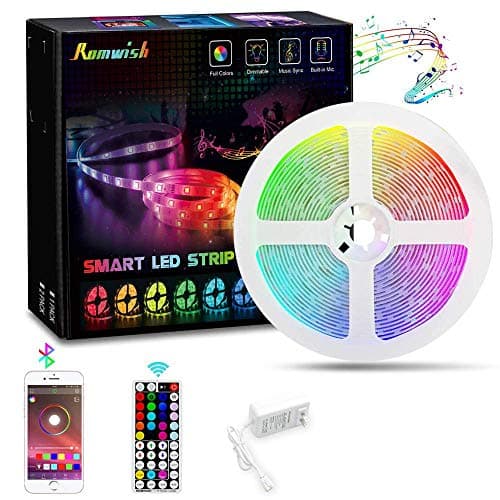 16.4ft LED Strip Lights, Music Sync Color Changing RGB LED Strip, 44 Keys RF Remote Control & Bluetooth Controller, Sensitive Built-in Mic, Timing Function for Kitchen, Bedroom, TV, Party, DIY Decora