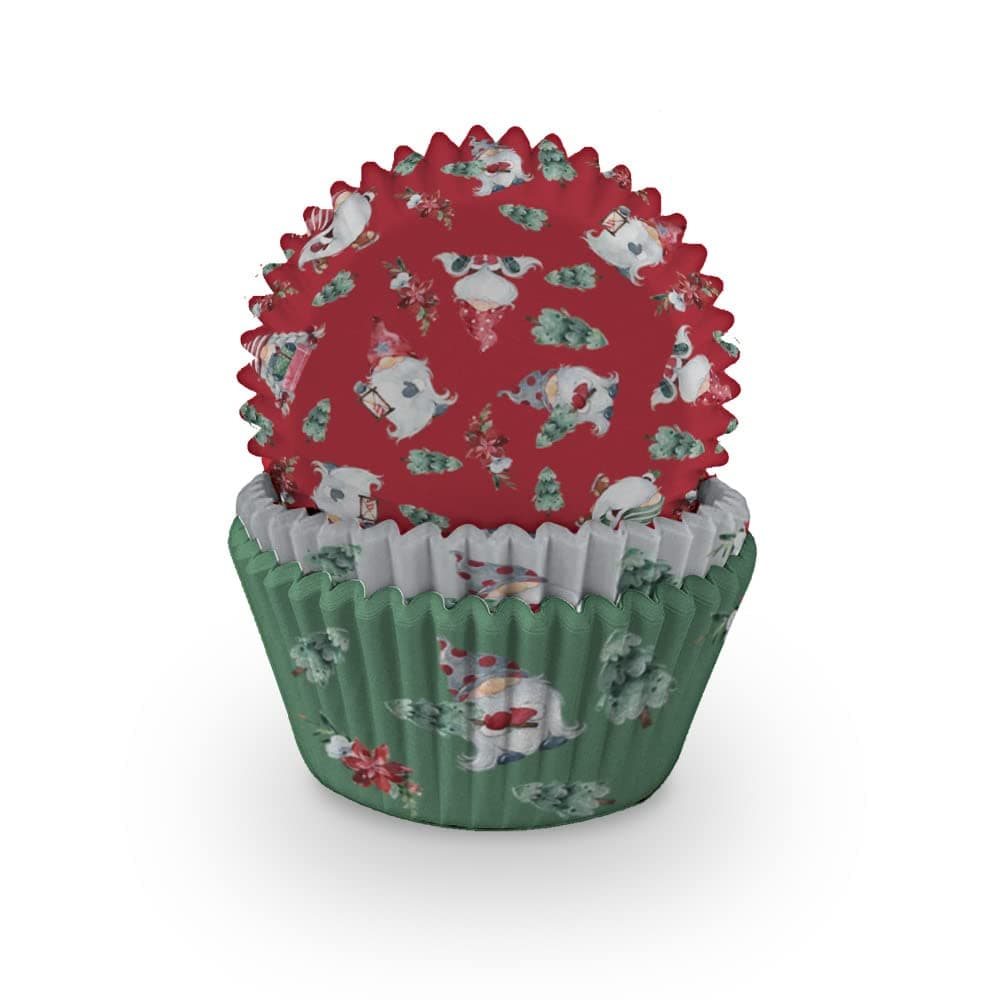 Anniversary House Pack of 75 Christmas Gonk Gnome Cupcake Cases for Baking, Baking Cups in Heavy Duty Greaseproof Paper, Xmas Muffins/Cup Cakes, Festive, J185