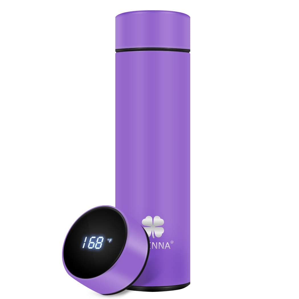 Insulated bottle,Coffee bottle,Tea Infuser Bottle,Smart Sports Water Bottle with LED Temperature Display,Double Wall Vacuum Insulated Water Bottle, Stay Hot/Cold for 24 Hr (Purple)