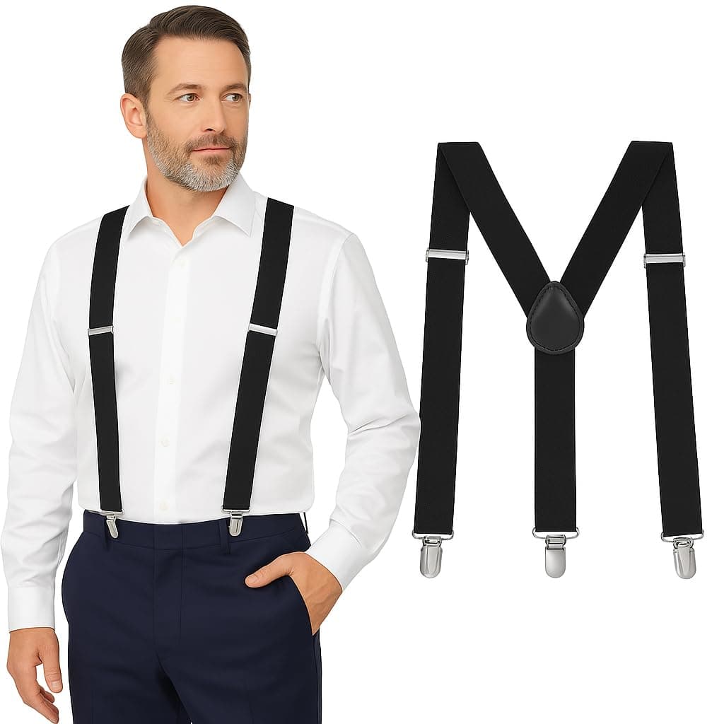 Suspenders for Men Heavy Duty - Adjustable 1” Y-Back Men's Suspenders for Dress Pants | Strong Metal Clips, Everyday Wear
