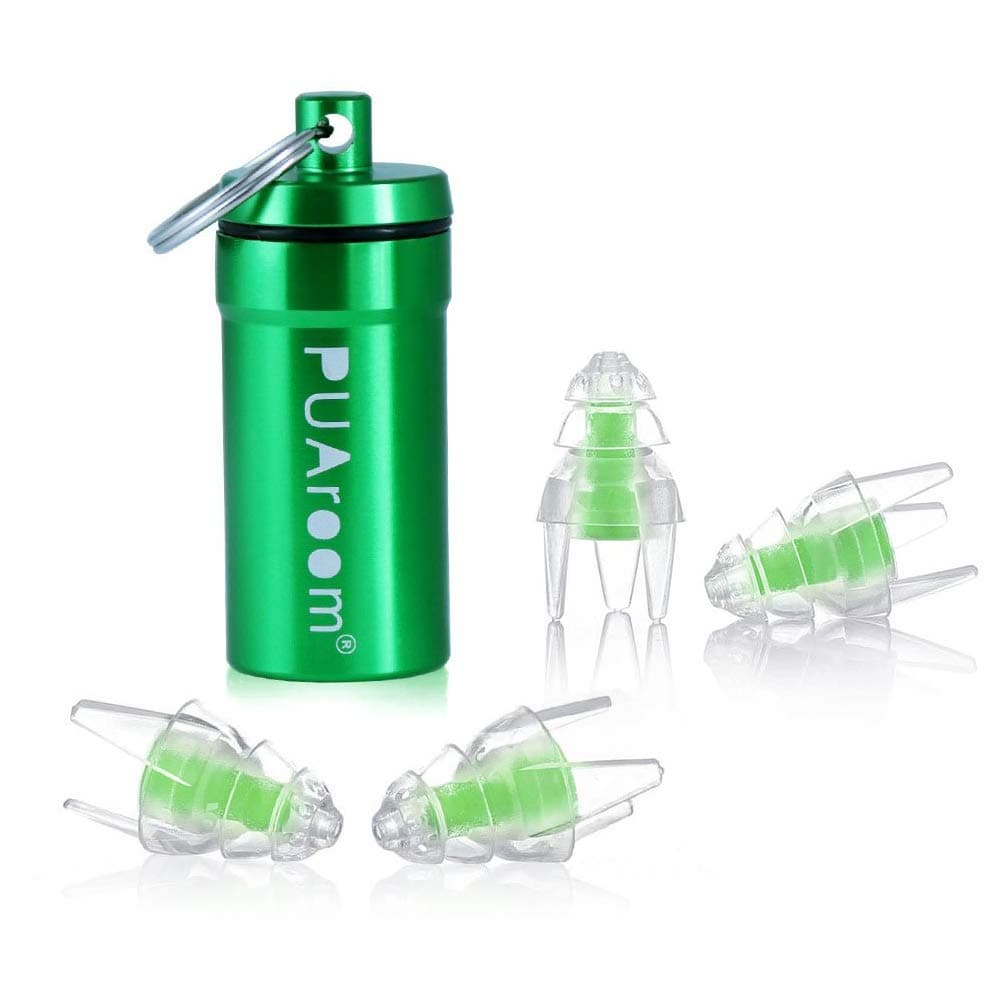 PUAroom SleepingPro Silicone Ear Plugs for Sleeping, 2 Pairs Noise Cancelling Earplugs for Snoring Machine Working with Handy Bottle, Reusable and Washable (Green-New)