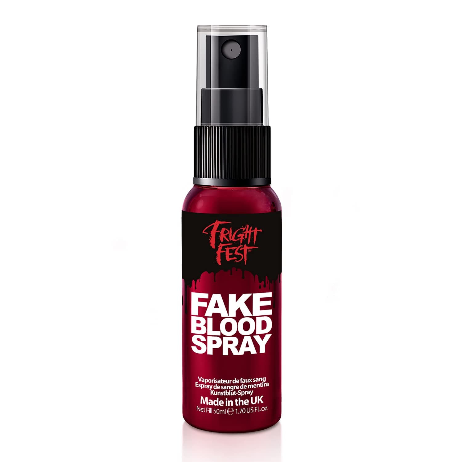 Fake Blood Gel Spray 50ml by Fright Fest Red Fake Blood liquid – SFX makeup looks great with face blood, liquid latex, white face paint, black face paint, body paint and spirit gum