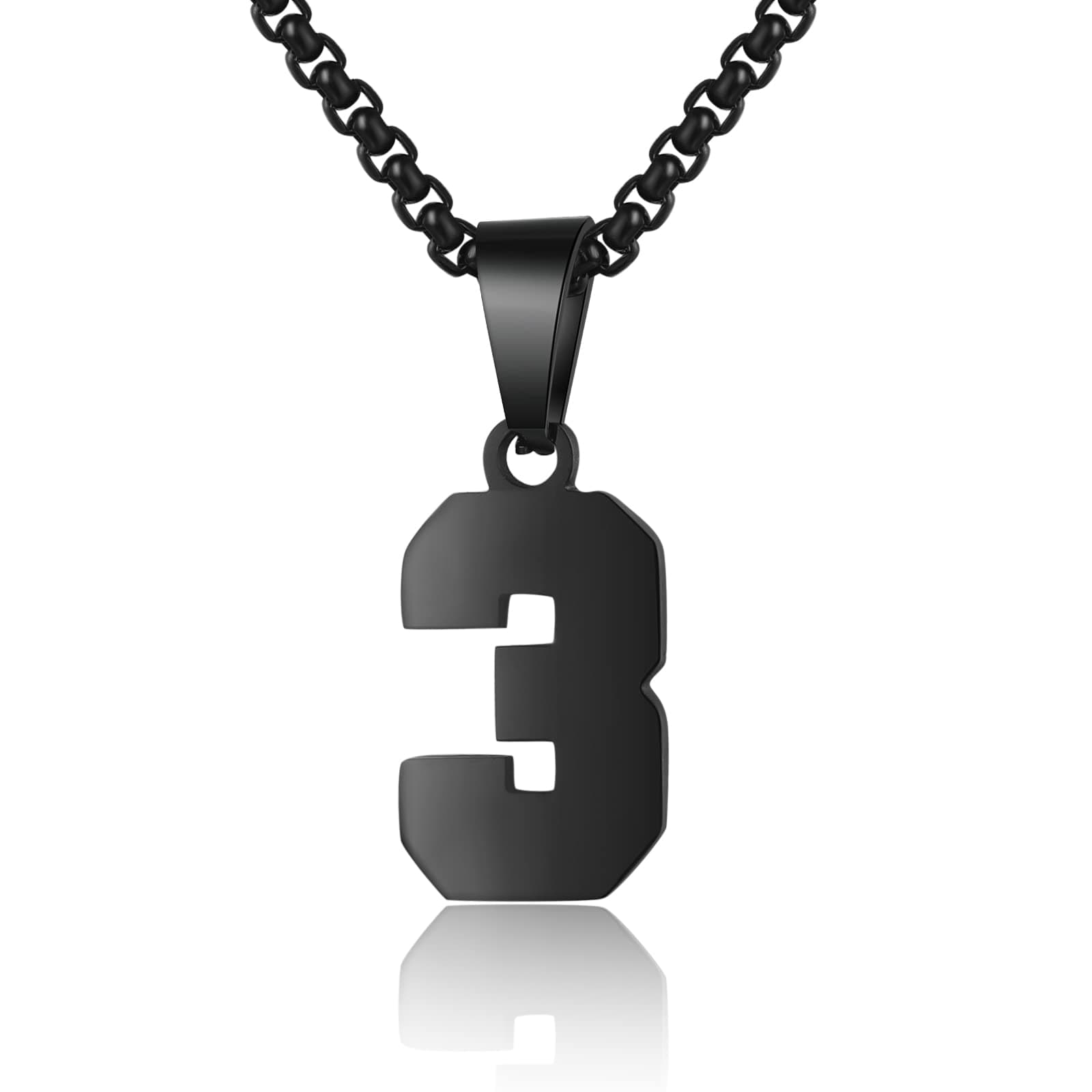 Number Necklace for Boy Black Athletes Number Stainless Steel Chain 00-99 Number Charm Pendant Personalized Sports Jewelry for Men Basketball Baseball Football