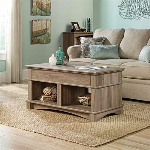 Pemberly Row Wood Lift Top Coffee Table in Salt Oak with Hidden Compartment, Living Room Furniture