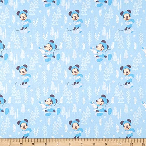 Eugene Textiles Mickey & Minnie Mouse Little Meadow Forest Fabric, Blue, Fabric By The Yard