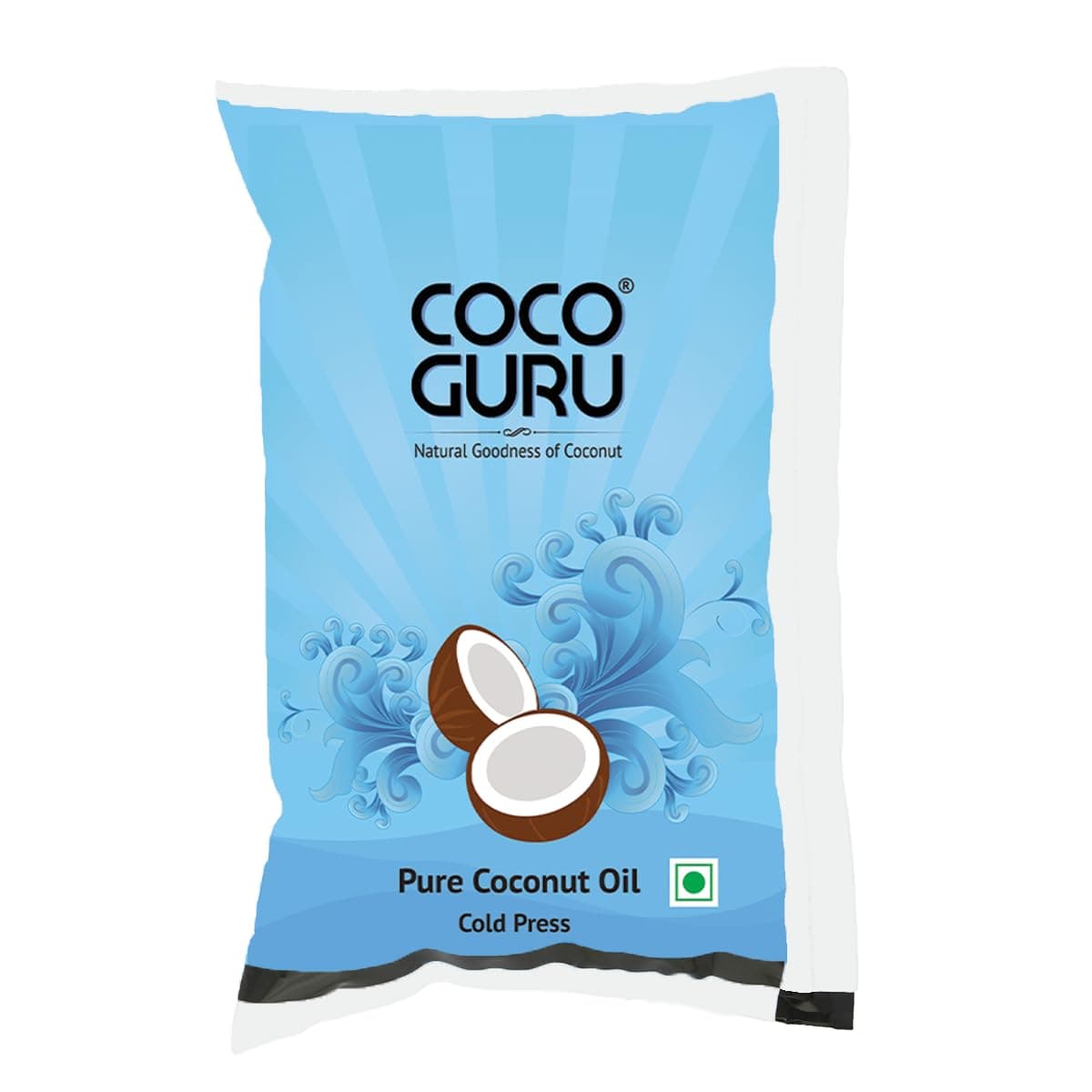 Cocoguru Cold Pressed Coconut Oil - Pouch 1 Litre | Edible Coconut Oil | For Cooking, Deep Frying, Hair, Skin, Baby Massage & Oil Pulling | Pure & Unrefined, Natural, Double Filtered | Keto Diet