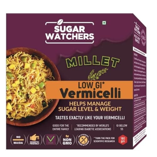Sugar Watchers Low GI Vermicelli, Sevai, Sewaiyan | No Maida | Diabetic Friendly | For Weight Loss | 100% Natural - No palm oil or preservatives | Sustainable and Vegan | Good For Heart Health | Good for kids and entire family | 180 gm (Pack of 1)