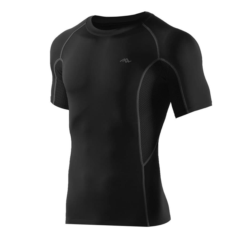 Men's Cool Dry Sports Compression Shirts Short Sleeve 3XL Black