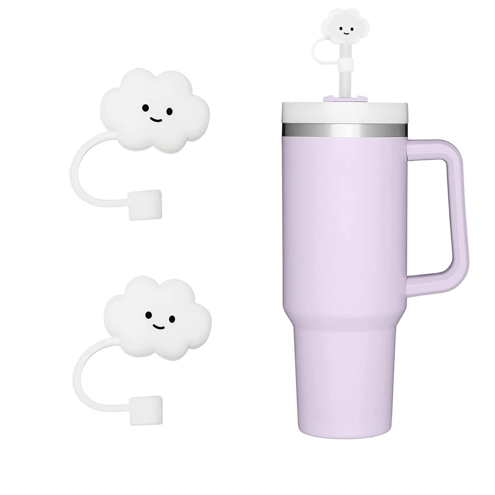 10mm Straw Cover, 2pcs Cap for Stanley Cup 40 oz 30 oz, Food Grade Silicone Cute Large Cloud Topper Tips Cover Protector Plugs for Tumblers, Accessories