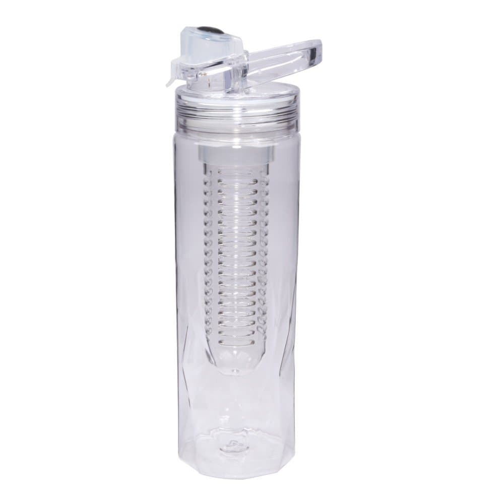 Infuser: Clear Single Wall Tritan Water Bottle with Removable Fruit Holder and "Ice Cube" Texture in Lower Portion of the Bottle., Clear