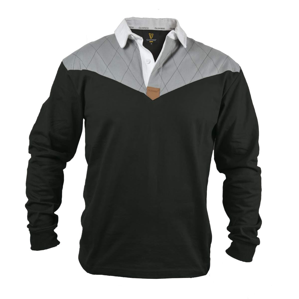 GuinnessHeritage Charcoal Grey and Black Long Sleeve Rugby Jersey | Rugby Gifts for Men | Official Clothing Jersey and Polo Shirt for Men