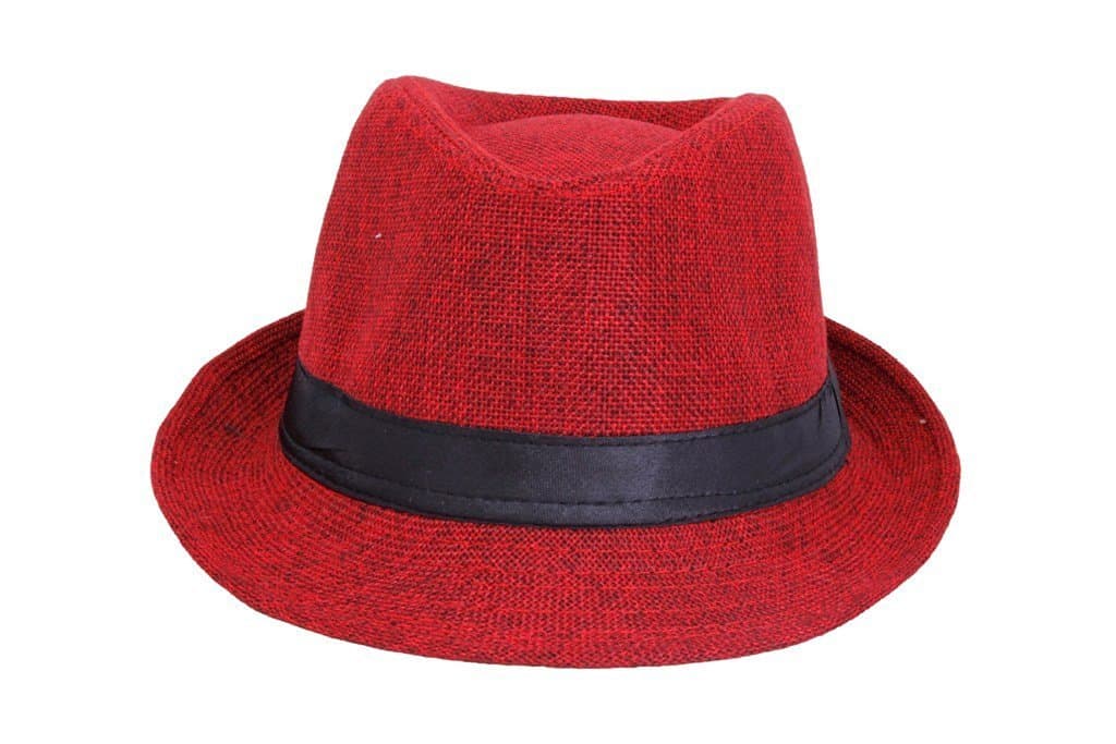 Mens & Women Polyester Jute Blended Fedora Hat (Pack of 1) (Red_Free Size)