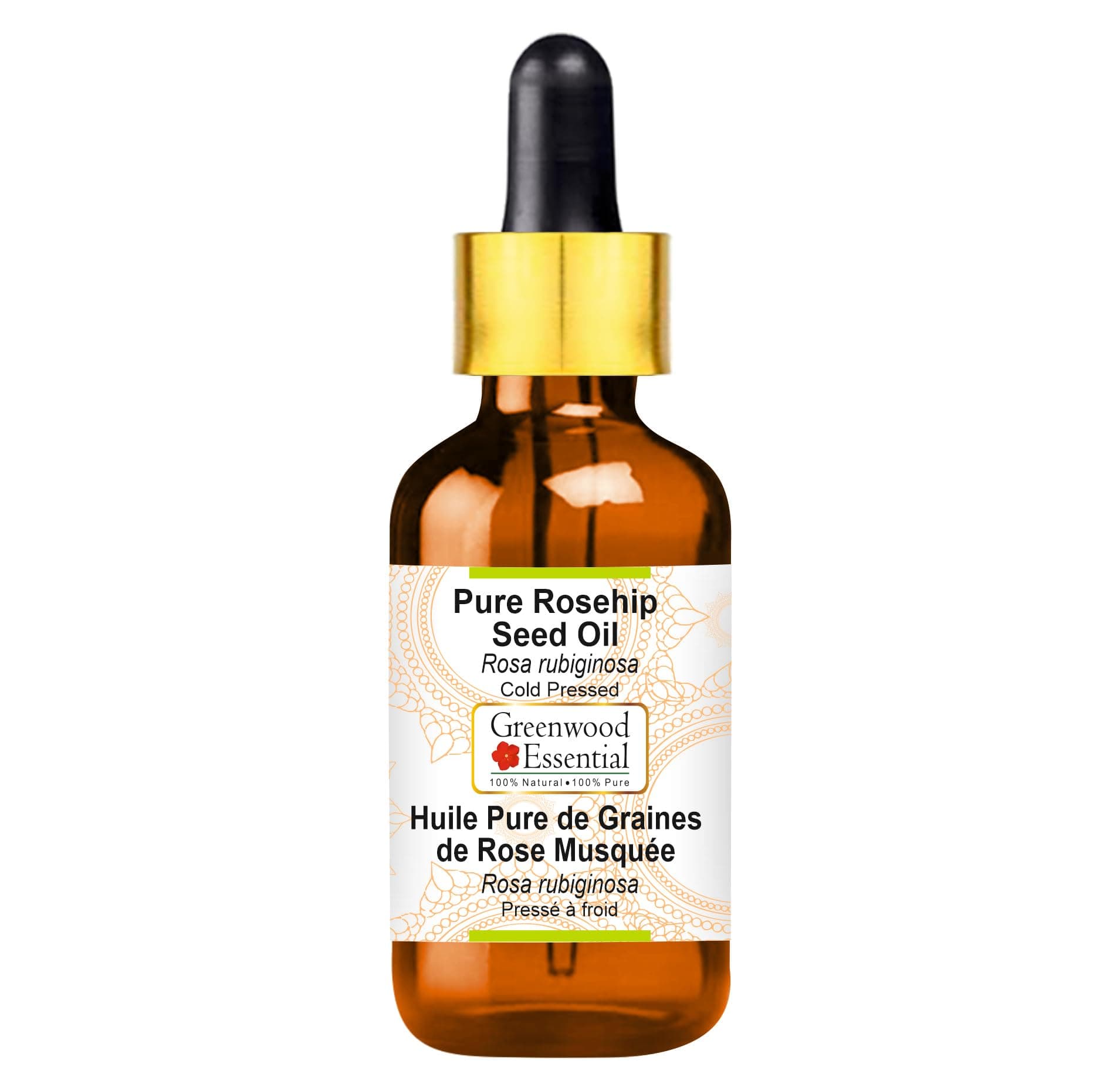 Greenwood Essential Pure Rose Hip Seed Oil (Rosa rubiginosa) with Glass Dropper Cold Press, 5ml (0.16oz)