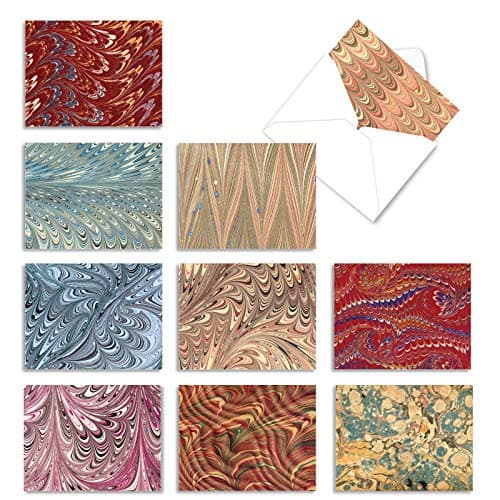 The Best Card Company - 10 Colorful Blank Note Cards with Envelopes (4 x 5.12Inch) - Assorted Boxed Set - Marbled Marvels M6456OCB-NB