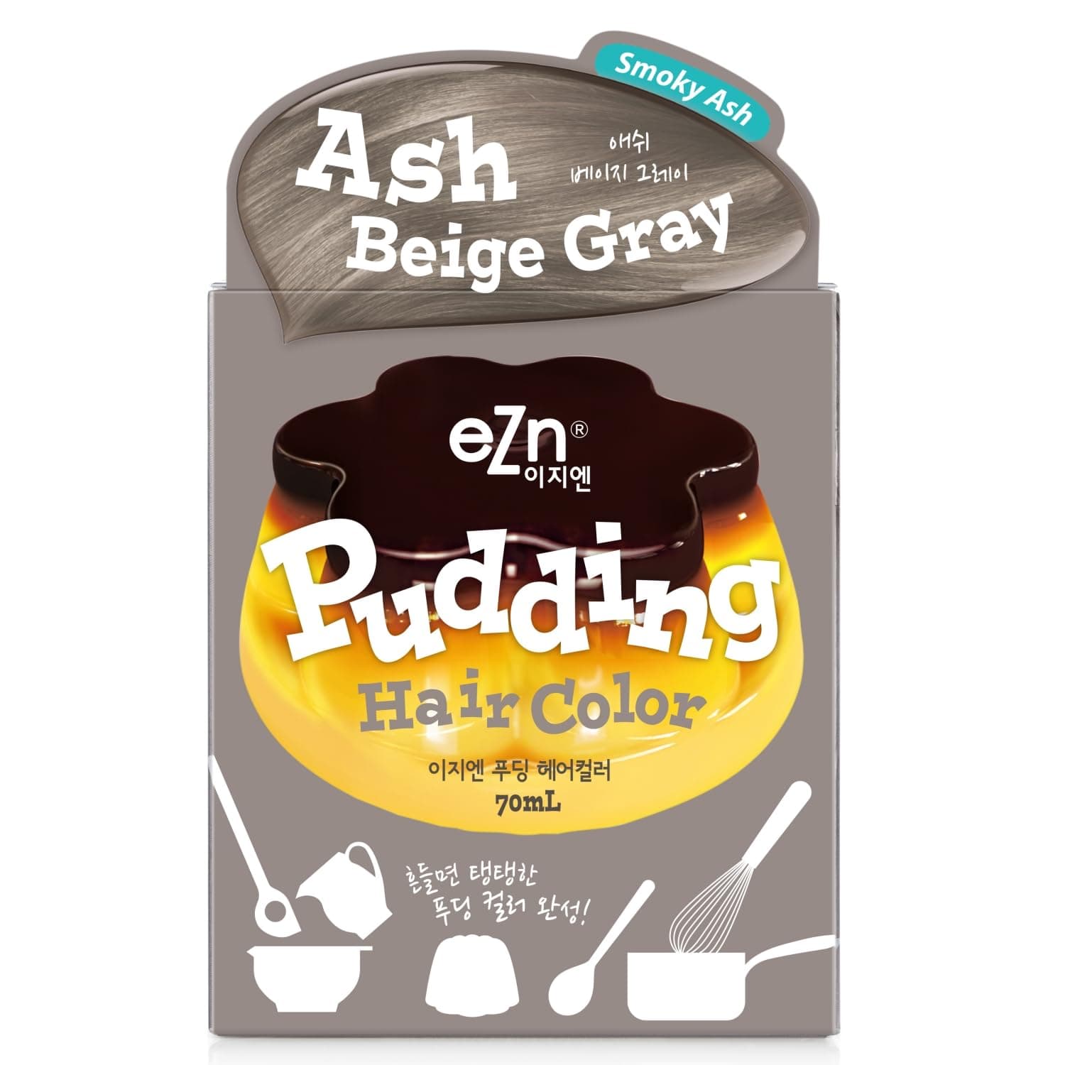 eZn Pudding Hair Dye, Ammonia-Free, Semi-Permanent DIY Korean Hair Dye Color with Keratin, Odorless Gentle for Sensitive Skin No Skin Irritation (Ash Beige Gray)