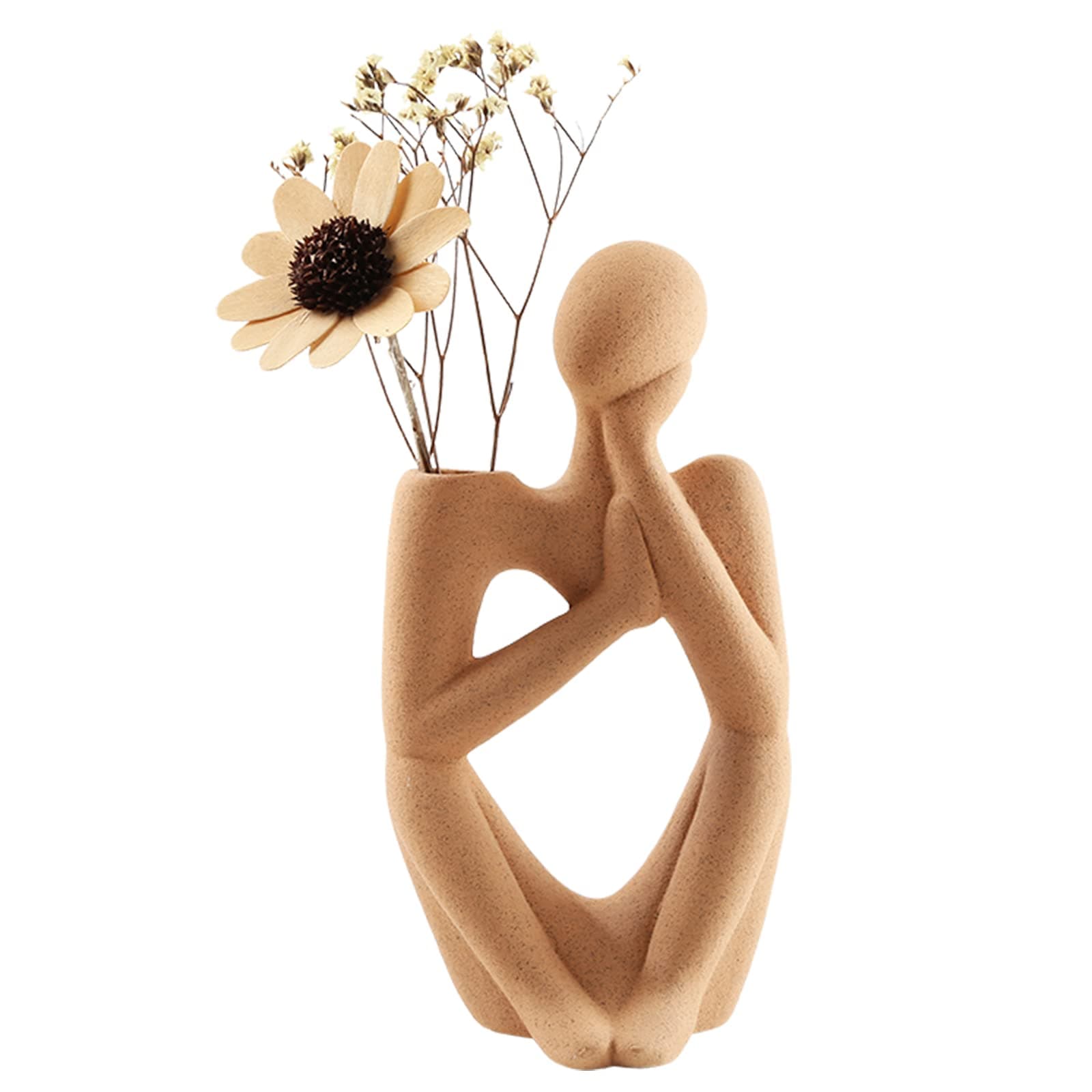 Wougzan Ceramic Thinker Vase for Flowers, Minimalist Statue Abstract Decor, Modern Office Table Shelf Decor Aesthetic, for Bedroom Living Room Wedding Dinner Table Party Desktop Decoration Accessories