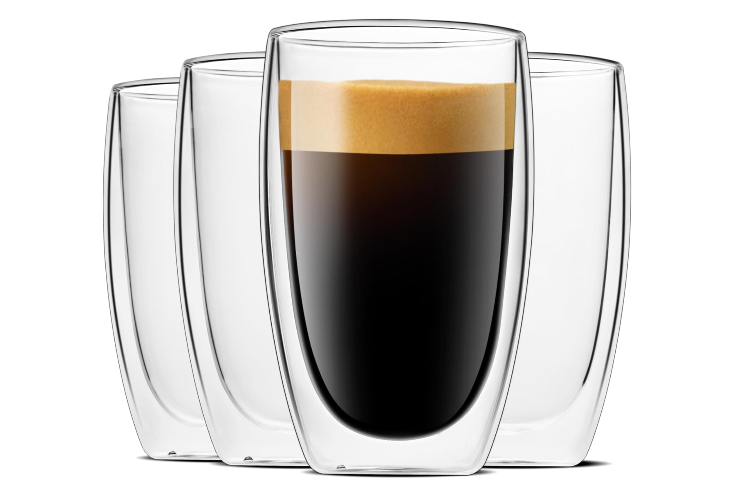 LUXU 16 Oz Double Walled Glass Coffee Mugs, 4-Pack Premium Coffee Cups, Double Wall Insulated, Perfect for Cappuccino, Espresso, Hot Beverage