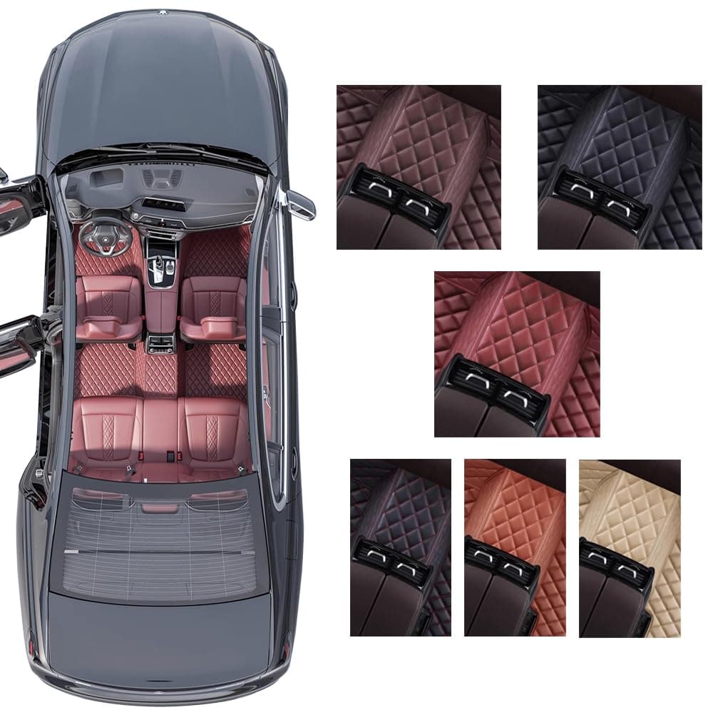 Custom Personalized Floor Mats for Cars,Luxury Full Coverage All Weather Car Floor Mats,Anti-Slip Leather Car Mat Set ,Custom Floor Mats for 99% of Cars, Trucks & SUVs (Streak Black red)