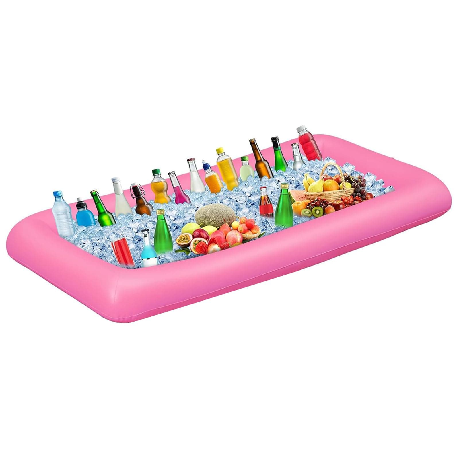Ice Buffet Serving Tray Drink Cooler with Drain Plug,Inflatable Ice Serving Buffet Bar Inflatable Cooler for Parties Food 52 x 24 x 5'' (Pink)