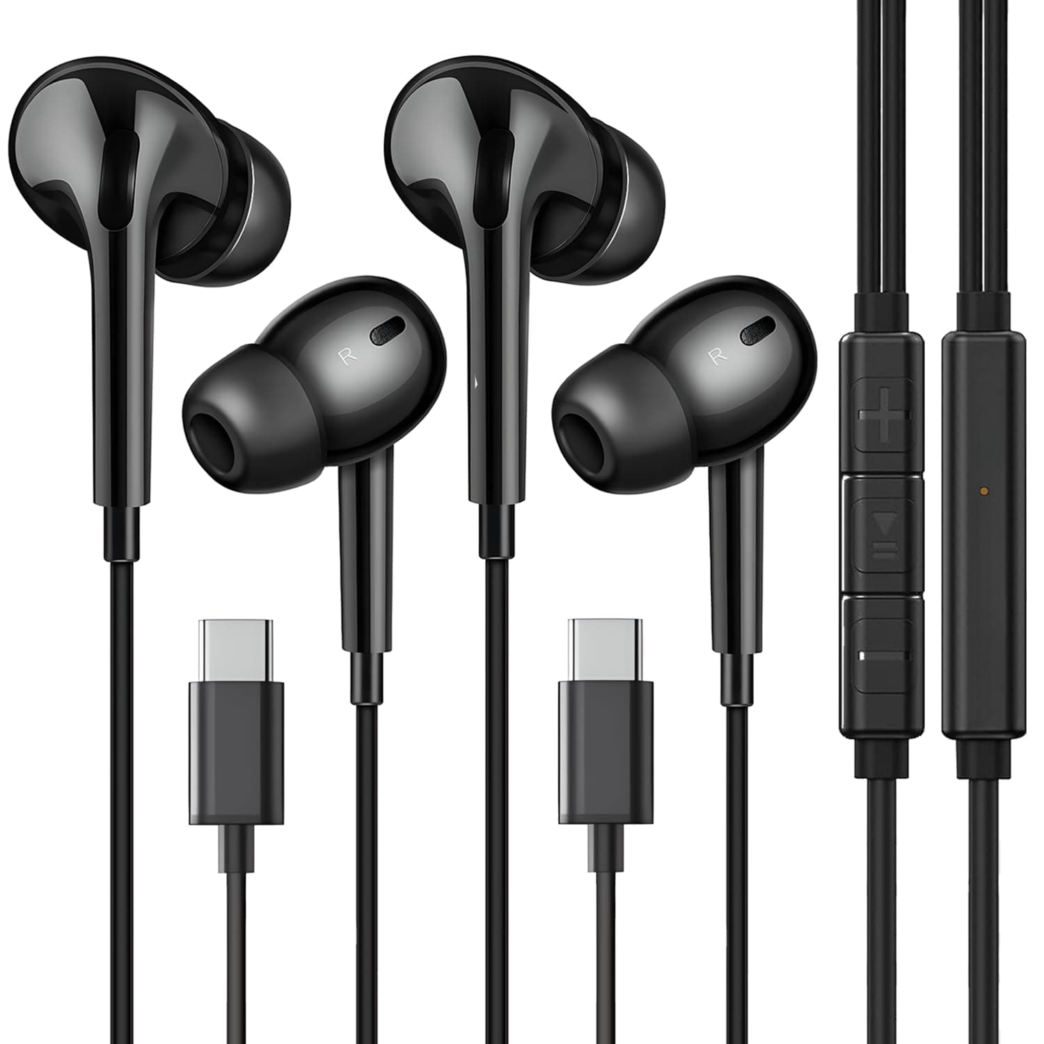USB C Headphones for Samsung S24 (2 pack), Wired Earphones USB C with Mic & In-Line Controls HiFi Stereo Type C Headphones for Samsung Galaxy S23/S22/21 and More
