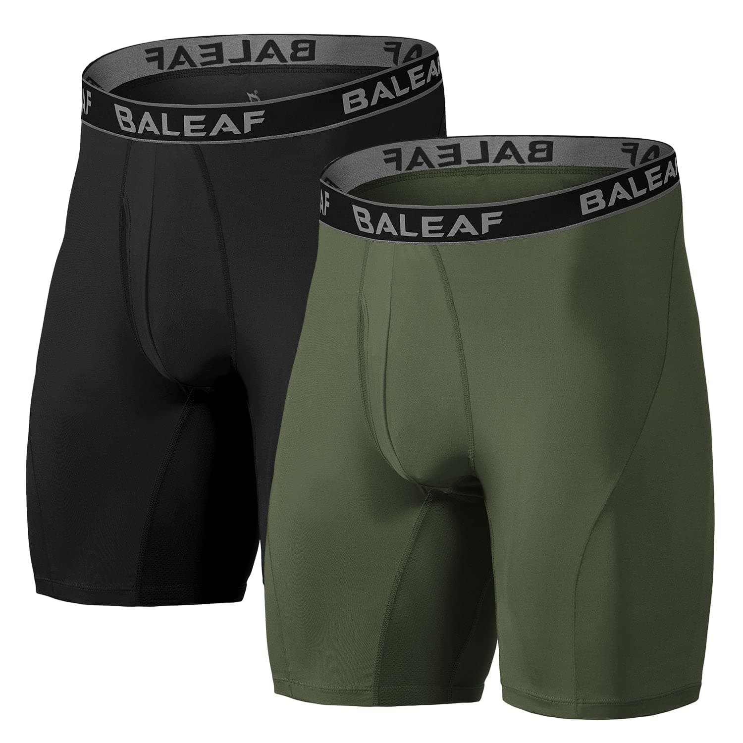 baleaf Men's Performance Boxer Briefs 9" Athletic Underwear Long Leg Cool Dry with Fly 2-Pack