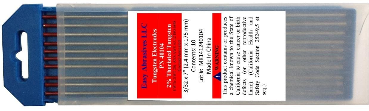 Easy Abrasives 40104 2% Thoriated Tungsten Electrode (EWTh-2), 3/32" x 7", Red (Pack of 10)
