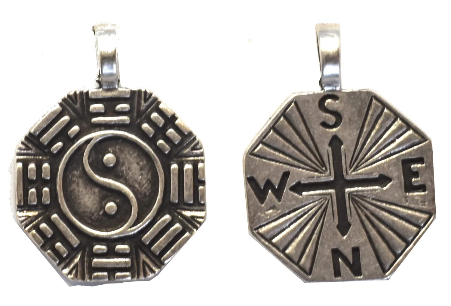 GenericLot of 6 Compass/Yin-Yan Pewter Pendants Silver plaited 35mm Diameter (1.3/8 Inches), Pewter, No Gemstone