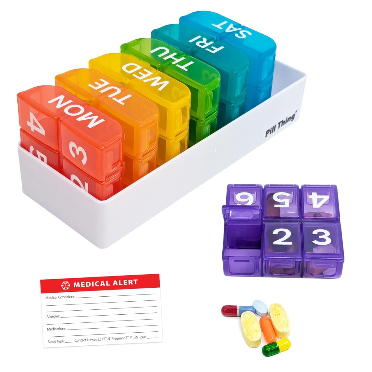 6 Times a Day, 7 Day Large Weekly Pill Organizer with Holder Tray, Vitamin, Medicine Box, Multicolor (6X a Day - 1 Pack)