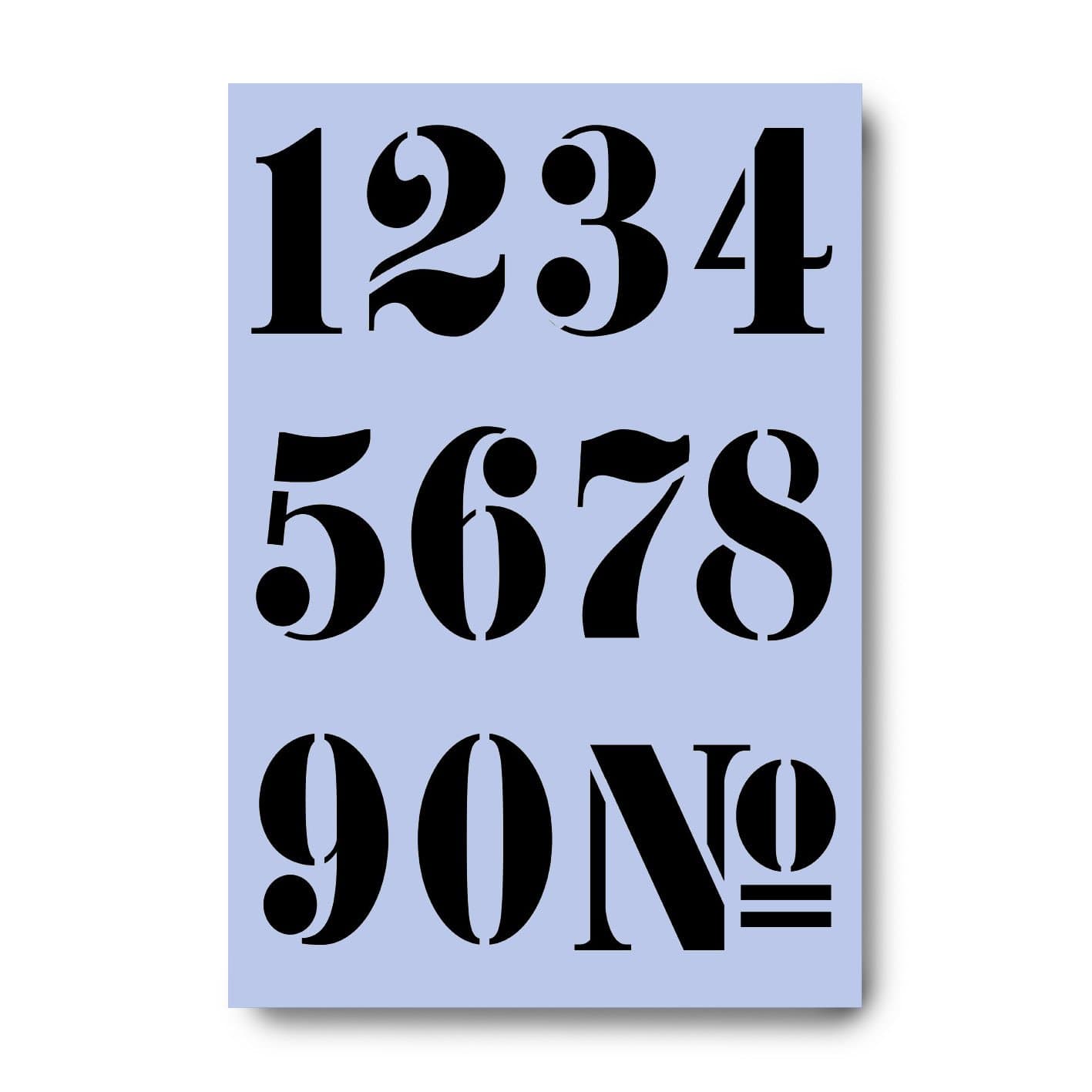 Dovetails Vintage Numbers Stencil 60 mm Tall French Style Numbers 0 1 2 3 4 5 6 7 8 9 on an A4 Sheet