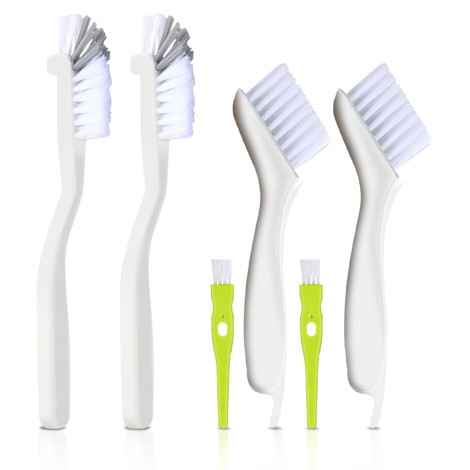 6 Piece Cleaning Brush Set, Deep Clean, White, Plastic Handle, Ideal for Kitchen and Bathroom, Includes 90 Angle Brush for Hard-to-Reach Areas