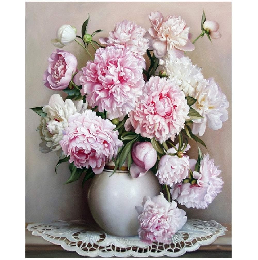 DIY Oil Painting Paint by Number Kit with Flowers Painting Life PBN Home Wall Art Decor 16x20 inch (Canvas, Peony Pink)