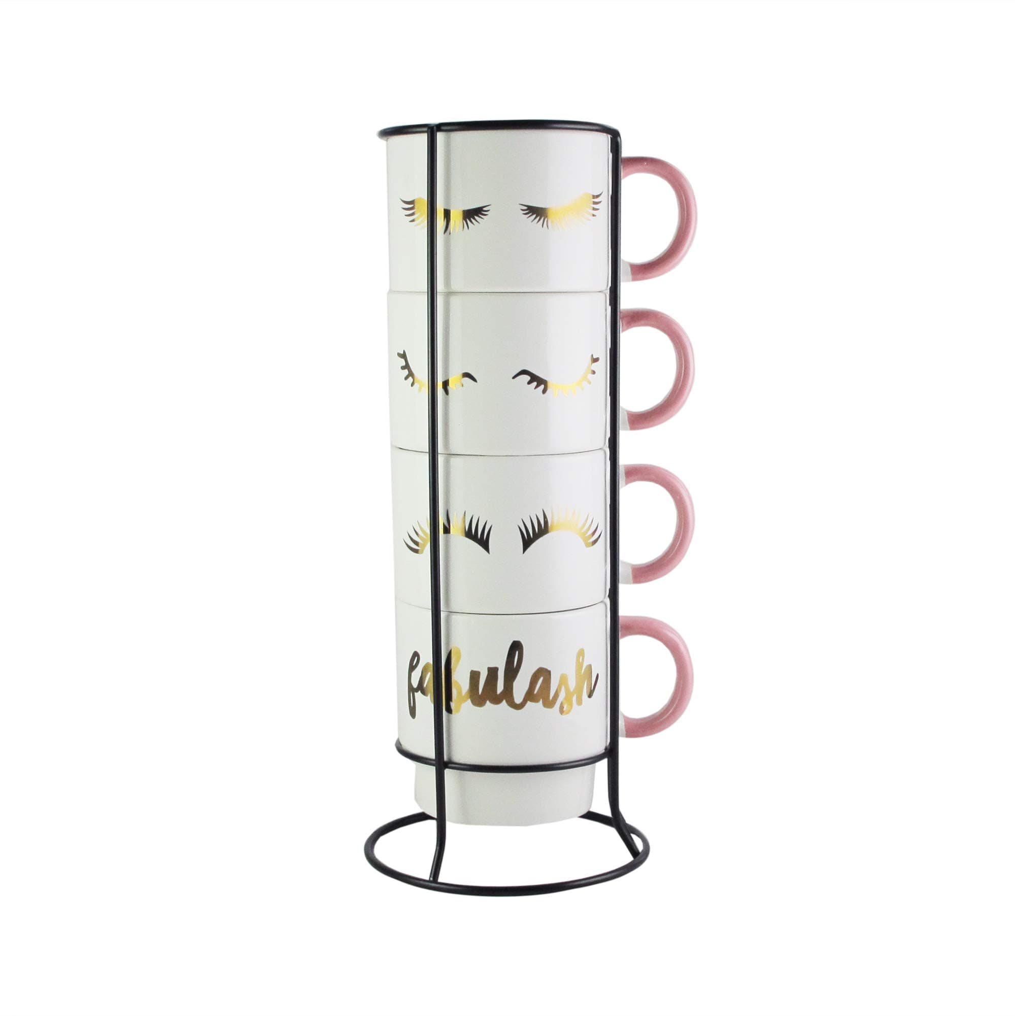 American Atelier Ceramic Mug & Rack Set – [4] 14-Ounce Cups & Standing Metal Rack for Kitchen Countertop, Tabletop, Island or Café Display – Perfect for Tea & Coffee Lovers - Fabulous Design