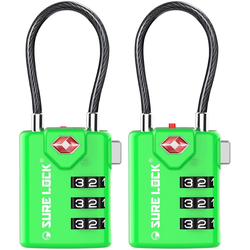 SURE LOCK TSA Compatible Travel Luggage Locks, Inspection Indicator, Easy Read Dials TSA Approved with Zinc Alloy, Green 2 Pack, Earnest