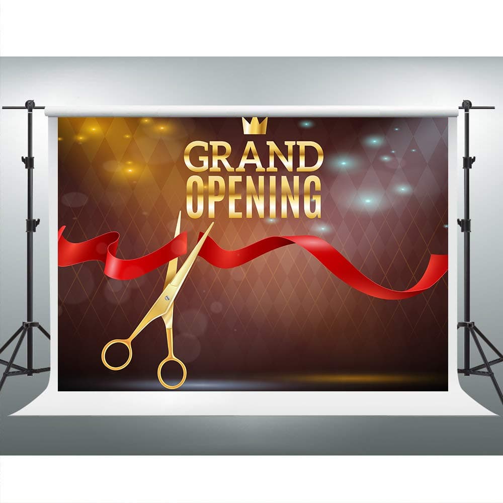 Ribbon Cutting Backdrop for Grand Opening Ceremony 7x5ft Red Ribbon Gold Crown Background Party Event Banner Photo Booth Studio Props ZYVV0541